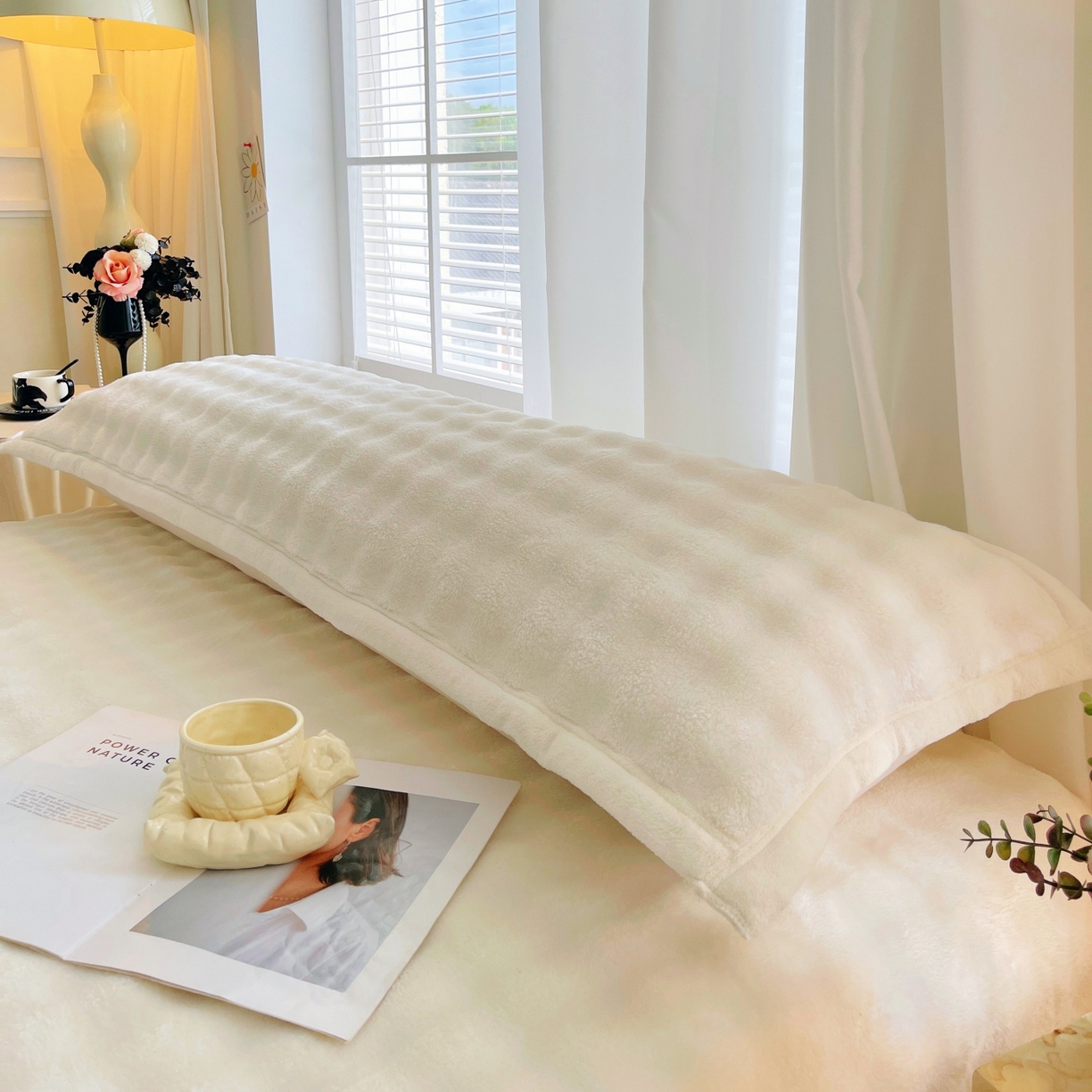 91家纺网 家纺一手货源 找家纺 雨彤家纺 2025新款泡泡牛奶绒长枕巾 牛奶绒枕巾-奶油白 50*185cm（适合1.8米枕头）