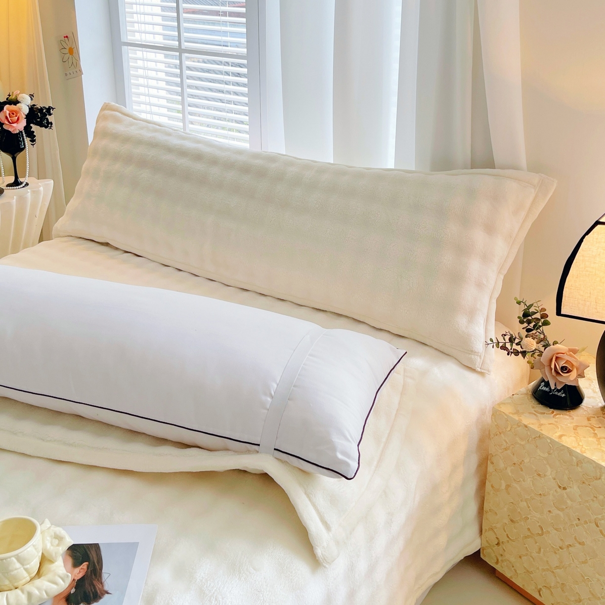 91家纺网 家纺一手货源 找家纺 雨彤家纺 2025新款泡泡牛奶绒长枕巾 牛奶绒枕巾-奶油白 50*125cm（适合1.2米枕头）