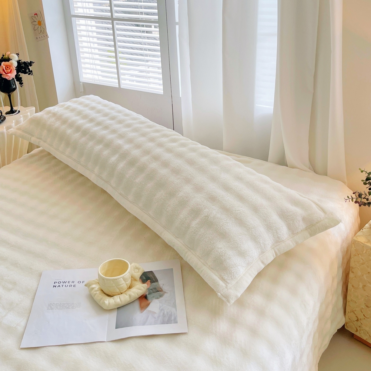 91家纺网 家纺一手货源 找家纺 雨彤家纺 2025新款泡泡牛奶绒长枕巾 牛奶绒枕巾-奶油白 50*80cm（一只）