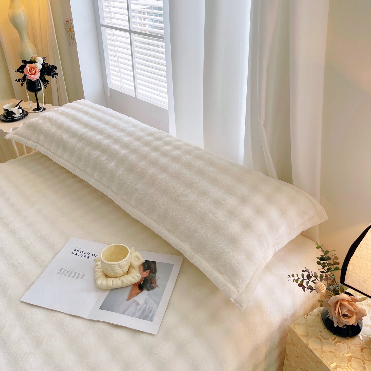 91家纺网 家纺一手货源 找家纺 雨彤家纺 2025新款泡泡牛奶绒长枕巾 牛奶绒枕巾-奶油白 50*80cm（一对）