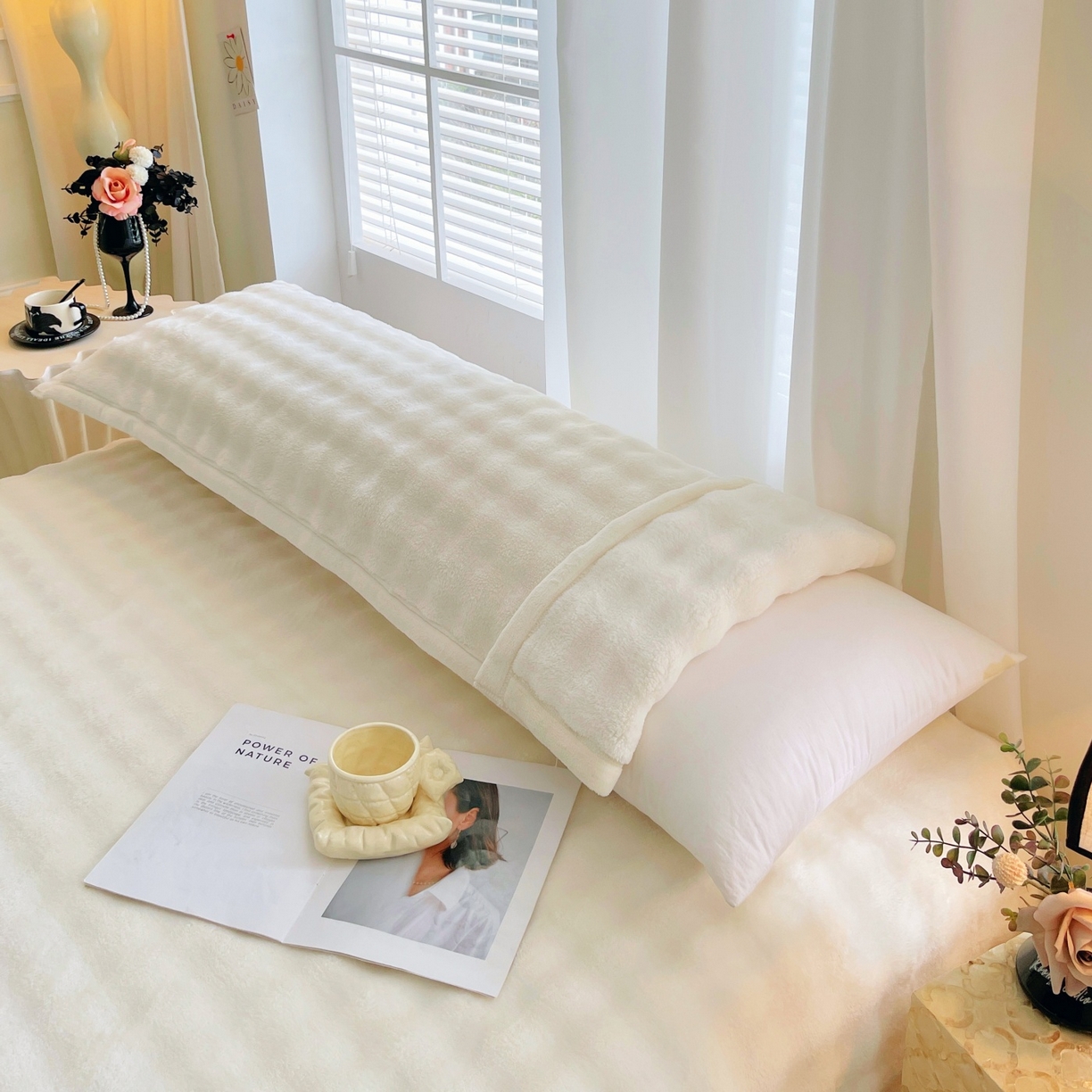 91家纺网 家纺一手货源 找家纺 雨彤家纺 2025新款泡泡牛奶绒长枕巾 牛奶绒枕巾-奶油白 50*155cm（适合1.5米枕头）