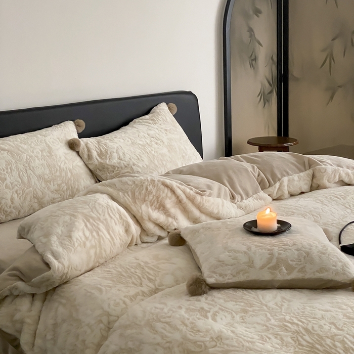 91家纺网 家纺一手货源 找家纺 玉宇阁家居 2025新款亲肤舒适兔毛雕花绒提花雕花牛奶绒四件套-浮雕的纹理 控价：228/305/315/315/315/335（券后控价） 浮雕的纹理-松木棕