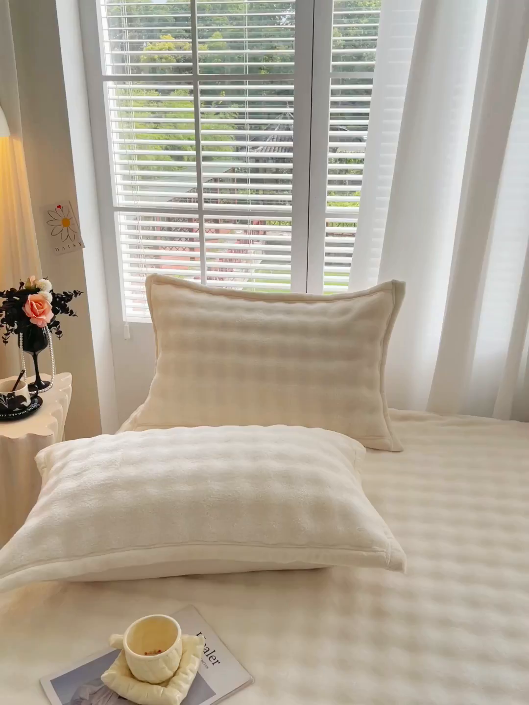 91家纺网 家纺一手货源 找家纺 雨彤家纺 2025新款泡泡牛奶绒单人枕巾 牛奶绒枕巾-奶油白 50*105cm（适合1米枕头）