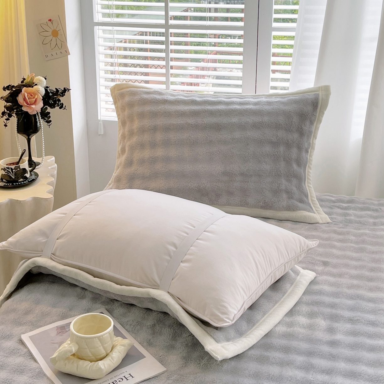 91家纺网 家纺一手货源 找家纺 雨彤家纺 2025新款泡泡牛奶绒单人枕巾 牛奶绒枕巾-绅士灰 50*80cm（一只）