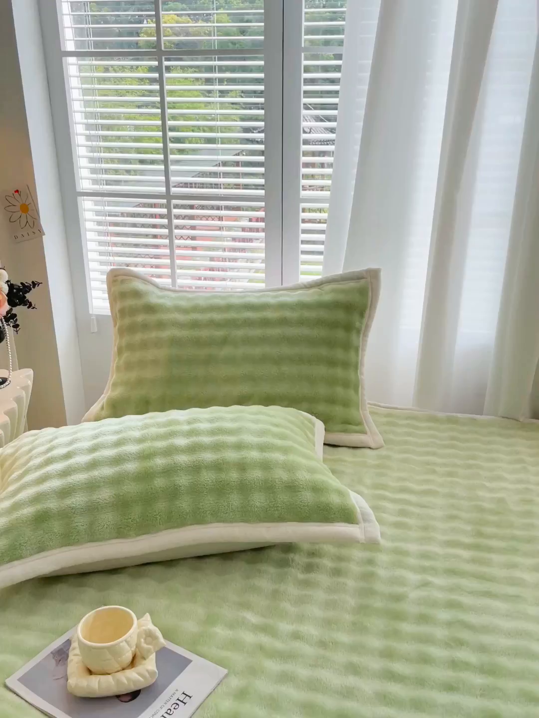 91家纺网 家纺一手货源 找家纺 雨彤家纺 2025新款泡泡牛奶绒单人枕巾 牛奶绒枕巾-抹茶绿 50*80cm（一对）