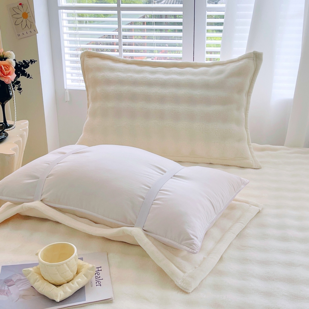 91家纺网 家纺一手货源 找家纺 雨彤家纺 2025新款泡泡牛奶绒单人枕巾 牛奶绒枕巾-奶油白 50*185cm（适合1.8米枕头）