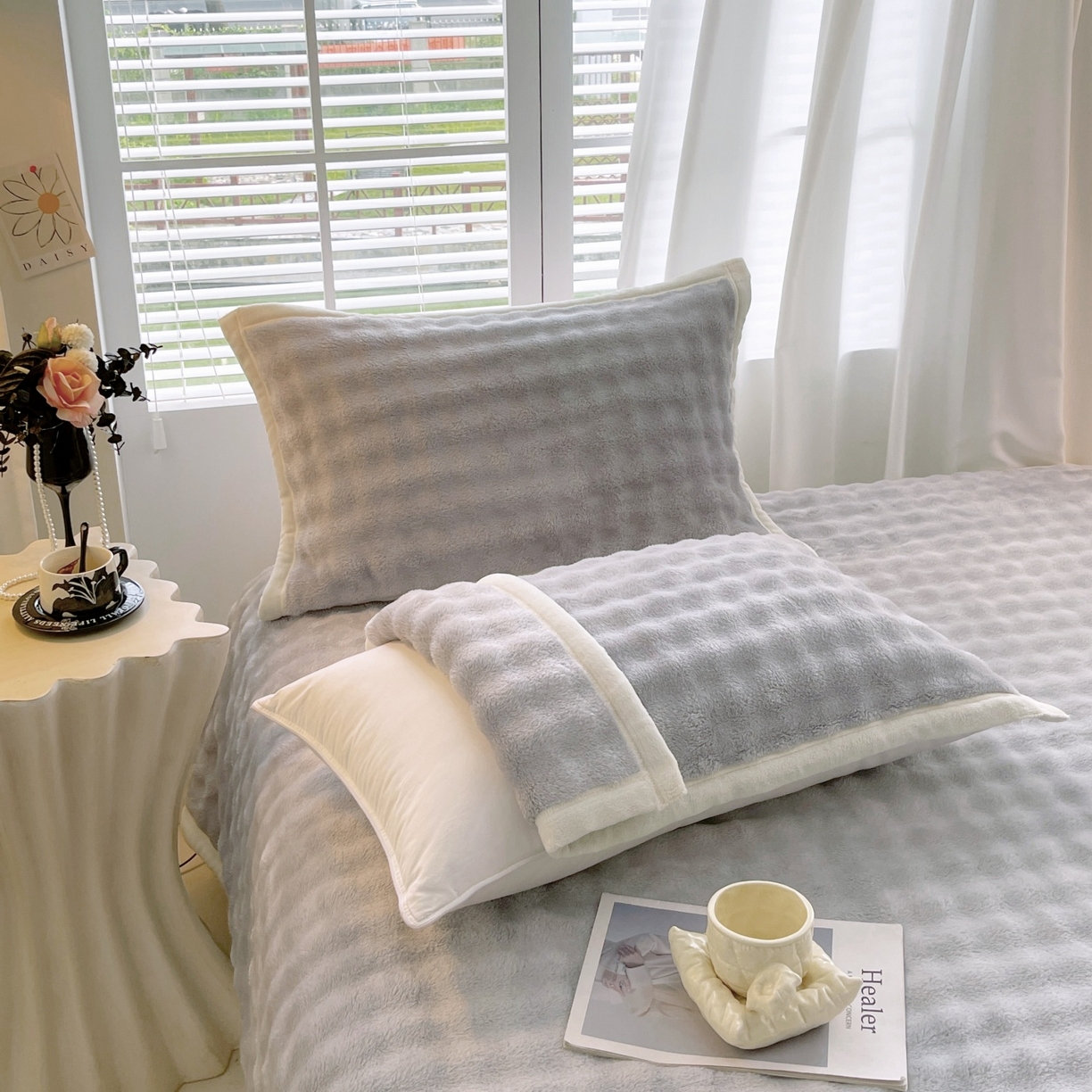 91家纺网 家纺一手货源 找家纺 雨彤家纺 2025新款泡泡牛奶绒单人枕巾 牛奶绒枕巾-绅士灰 50*185cm（适合1.8米枕头）