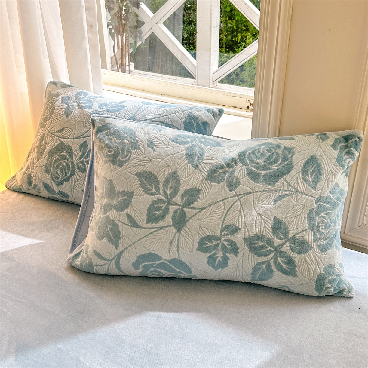 91家纺网 家纺一手货源 找家纺 灰鲸 2025新款立体雕花牛奶绒四件套 爱意-蓝