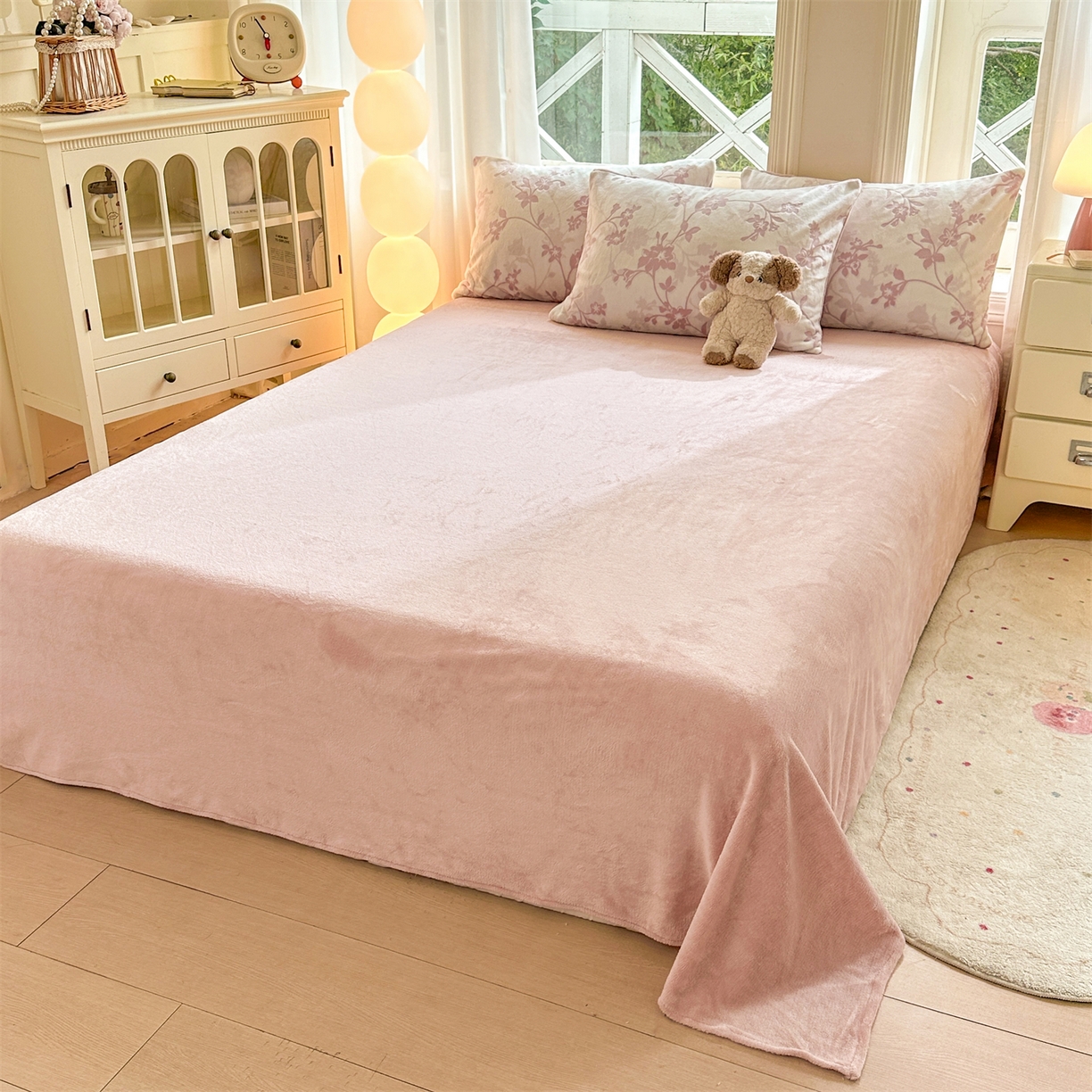 91家纺网 家纺一手货源 找家纺 灰鲸 2025新款立体雕花牛奶绒四件套 繁花-粉