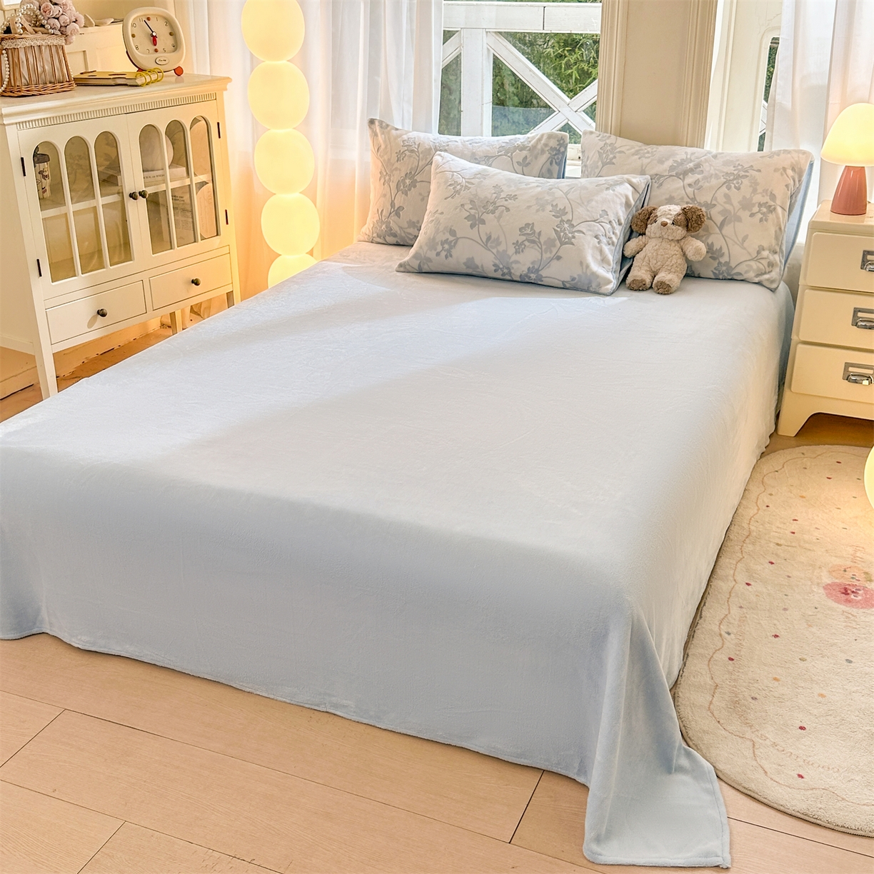 91家纺网 家纺一手货源 找家纺 灰鲸 2025新款立体雕花牛奶绒四件套 繁花-蓝