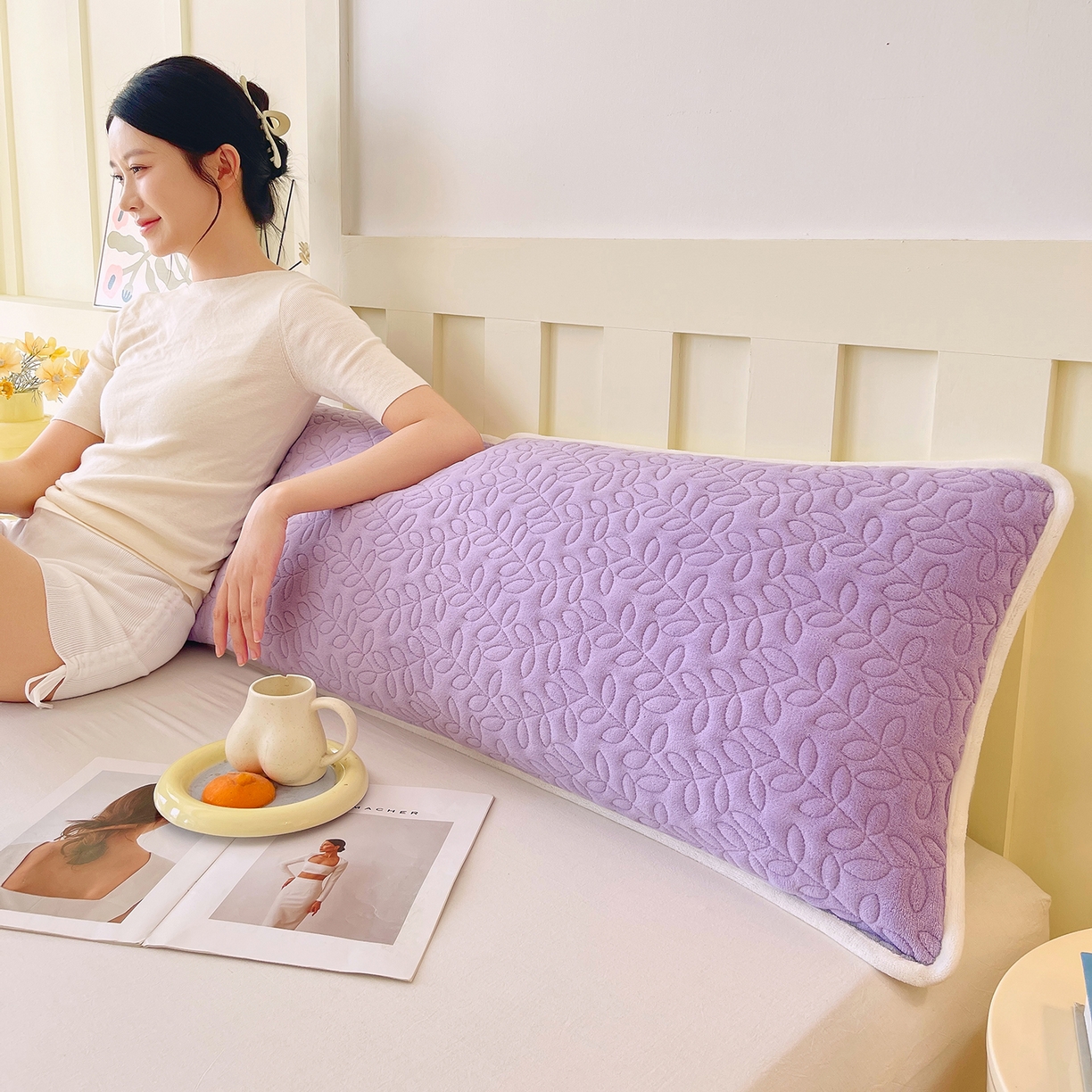 91家纺网 家纺一手货源 找家纺 雨彤家纺 2025新款牛奶绒夹棉包边长枕套 绒包边枕套-香芋紫