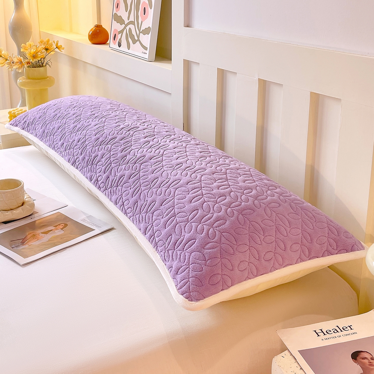 91家纺网 家纺一手货源 找家纺 雨彤家纺 2025新款牛奶绒夹棉包边长枕套 绒包边枕套-香芋紫