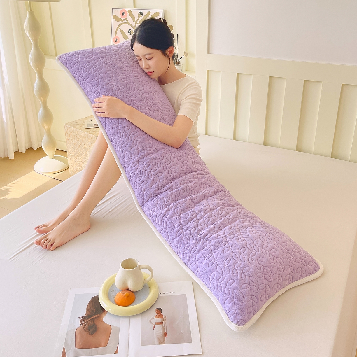 91家纺网 家纺一手货源 找家纺 雨彤家纺 2025新款牛奶绒夹棉包边长枕套 绒包边枕套-香芋紫