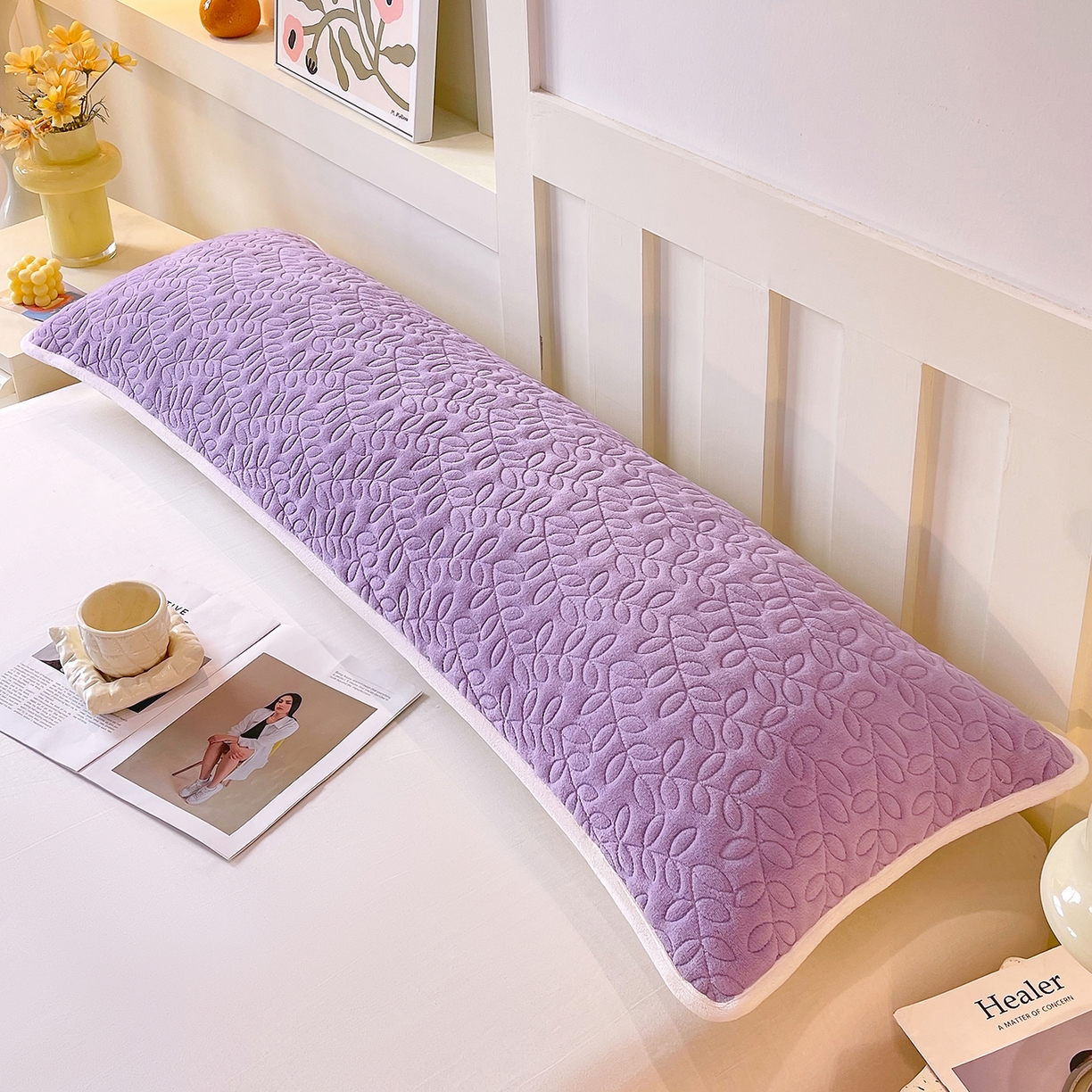 91家纺网 家纺一手货源 找家纺 雨彤家纺 2025新款牛奶绒夹棉包边长枕套 绒包边枕套-香芋紫