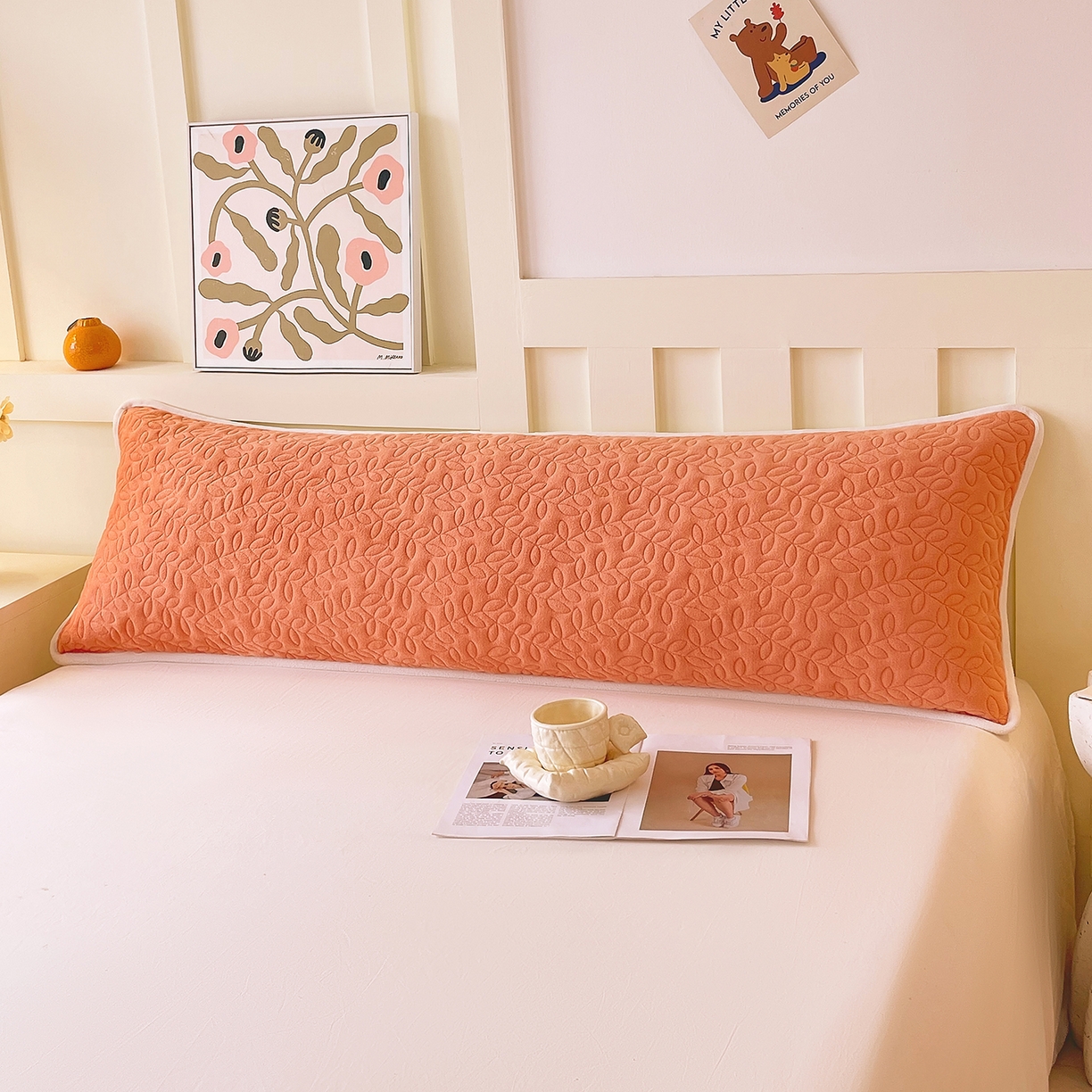 91家纺网 家纺一手货源 找家纺 雨彤家纺 2025新款牛奶绒夹棉包边长枕套 绒包边枕套-桔色