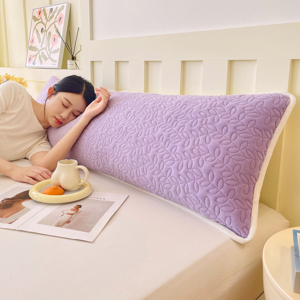 91家纺网 家纺一手货源 找家纺 雨彤家纺 2025新款牛奶绒夹棉包边长枕套 绒包边枕套-香芋紫