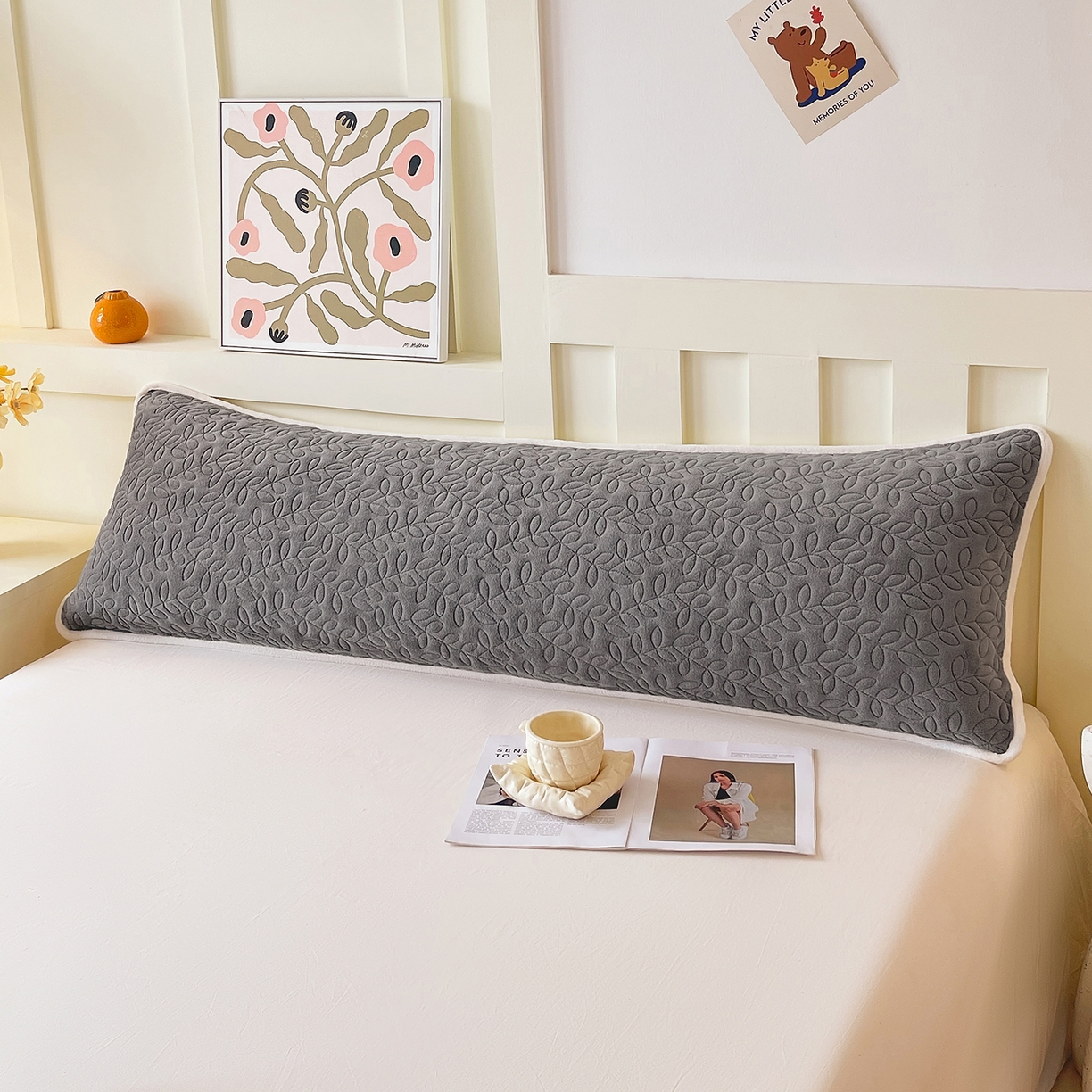 91家纺网 家纺一手货源 找家纺 雨彤家纺 2025新款牛奶绒夹棉包边长枕套 绒包边枕套-高级灰