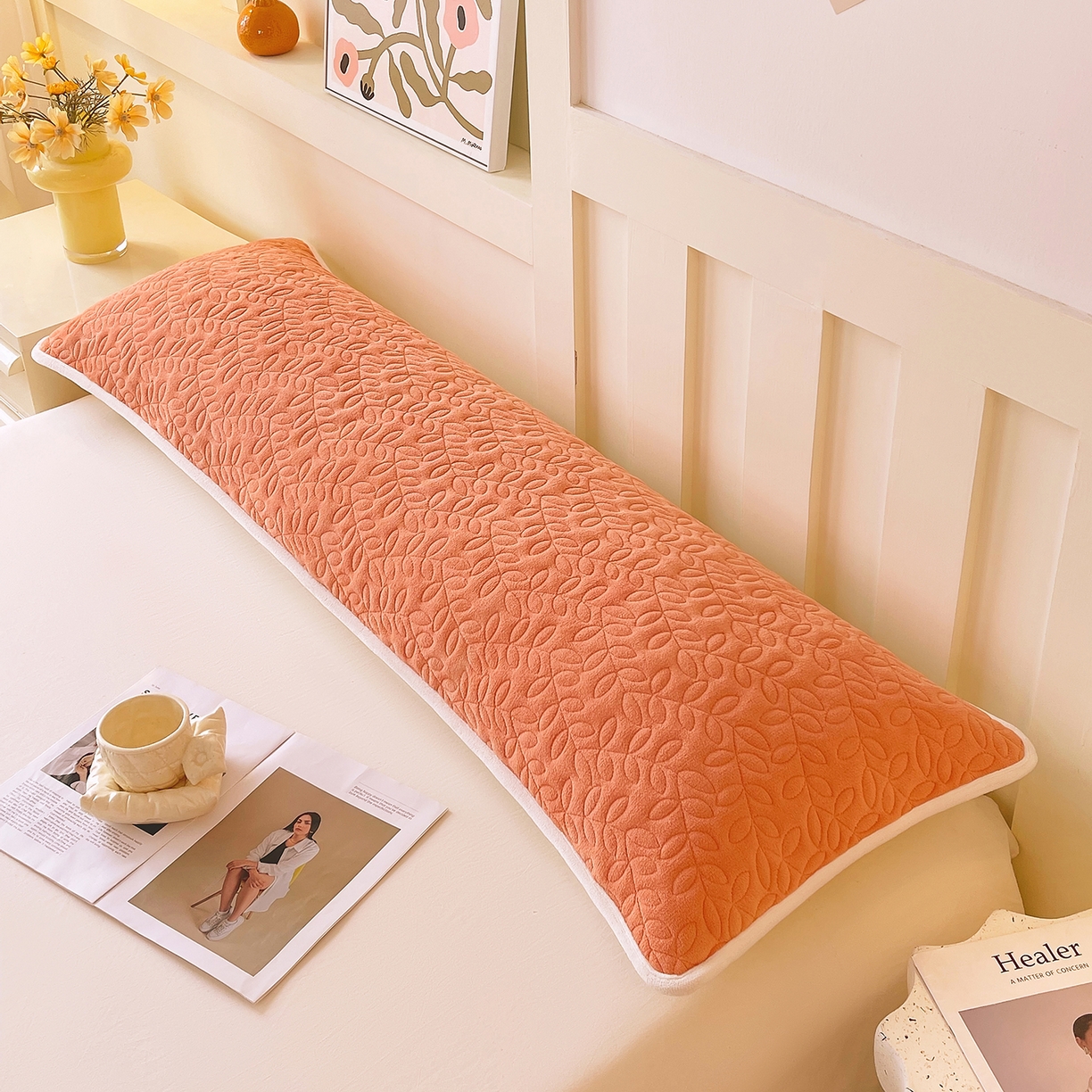 91家纺网 家纺一手货源 找家纺 雨彤家纺 2025新款牛奶绒夹棉包边长枕套 绒包边枕套-桔色