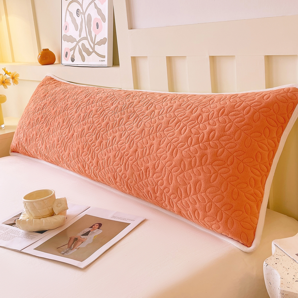 91家纺网 家纺一手货源 找家纺 雨彤家纺 2025新款牛奶绒夹棉包边长枕套 绒包边枕套-桔色
