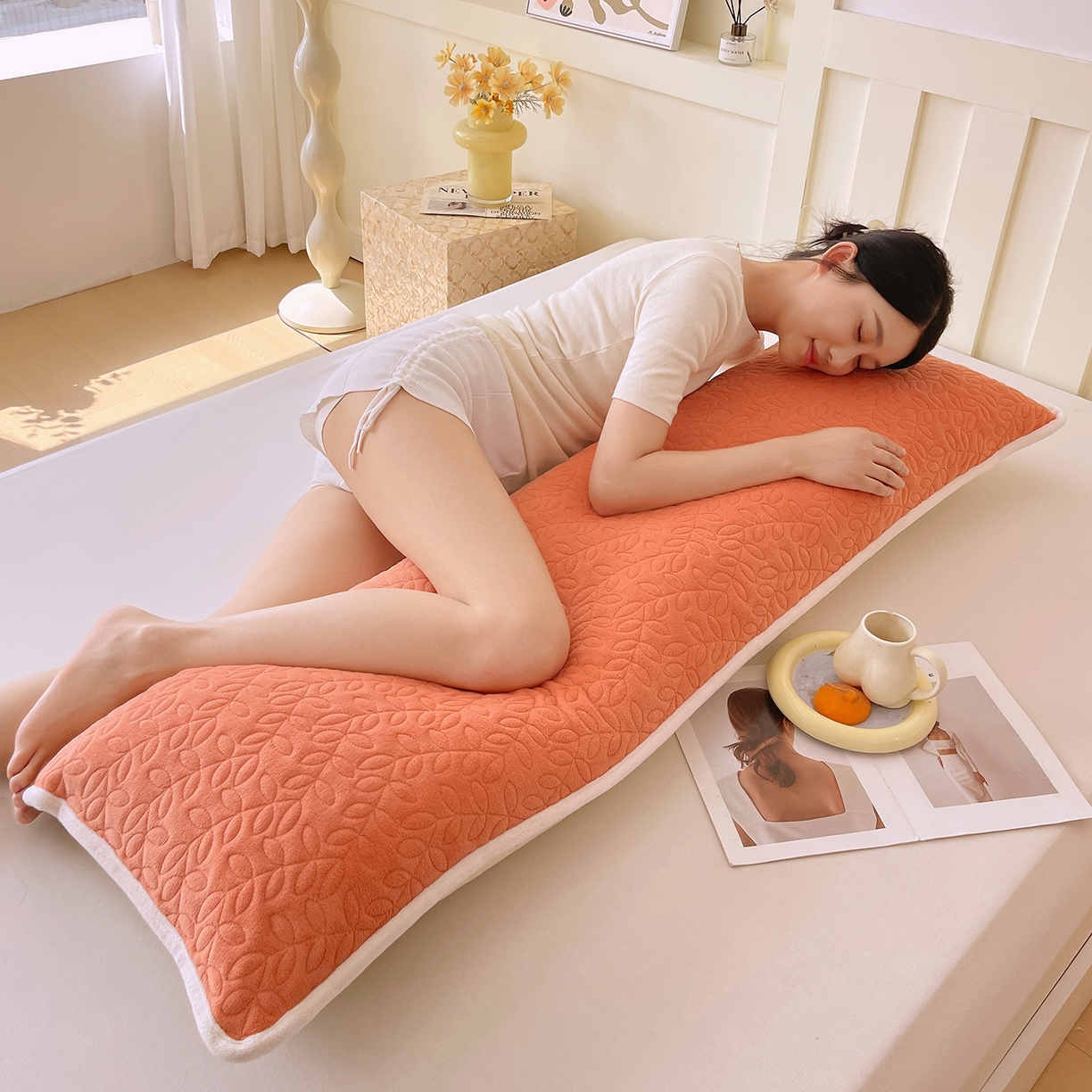 91家纺网 家纺一手货源 找家纺 雨彤家纺 2025新款牛奶绒夹棉包边长枕套 绒包边枕套-桔色