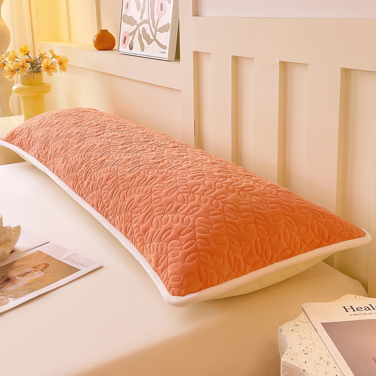 91家纺网 家纺一手货源 找家纺 雨彤家纺 2025新款牛奶绒夹棉包边长枕套 绒包边枕套-桔色