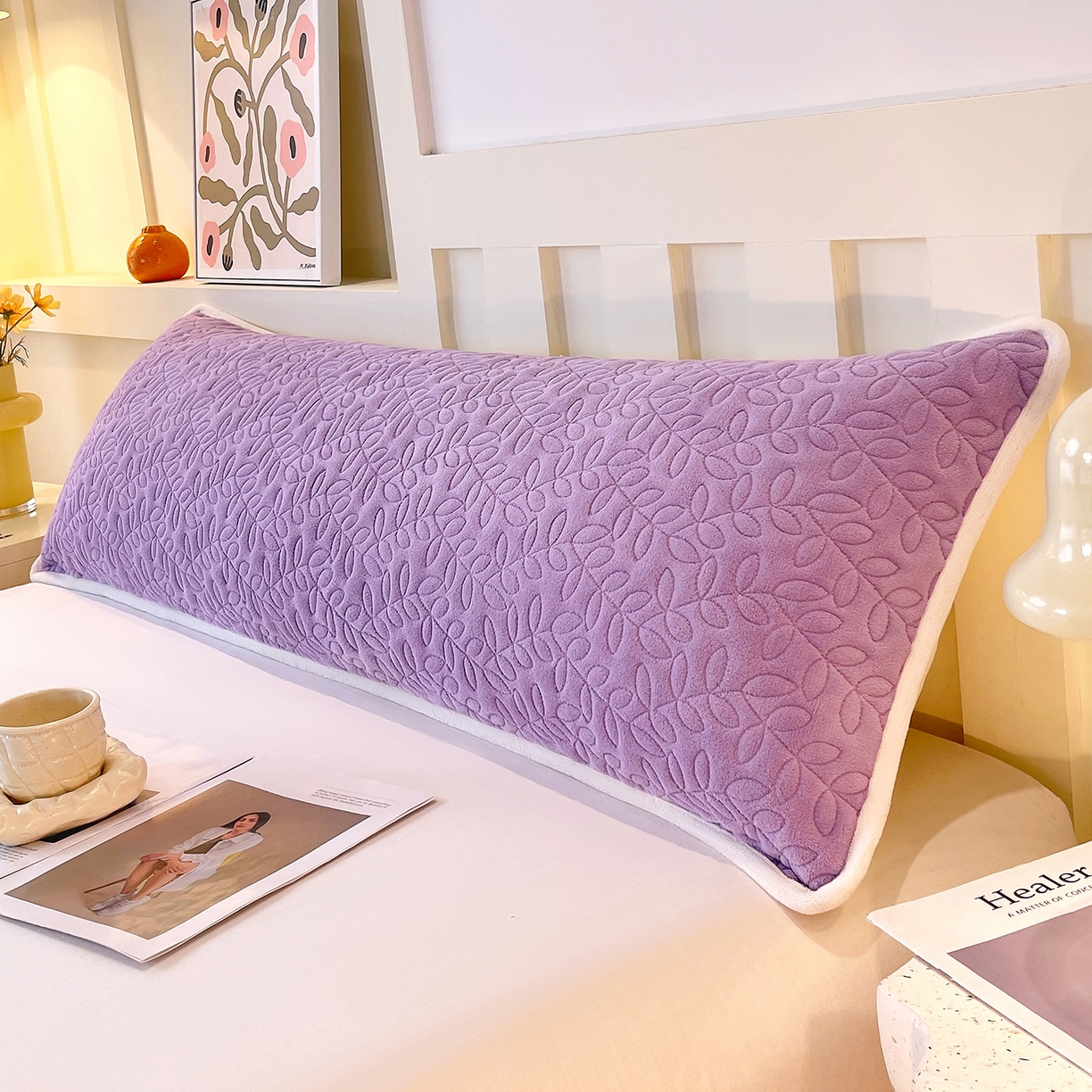 91家纺网 家纺一手货源 找家纺 雨彤家纺 2025新款牛奶绒夹棉包边长枕套 绒包边枕套-香芋紫