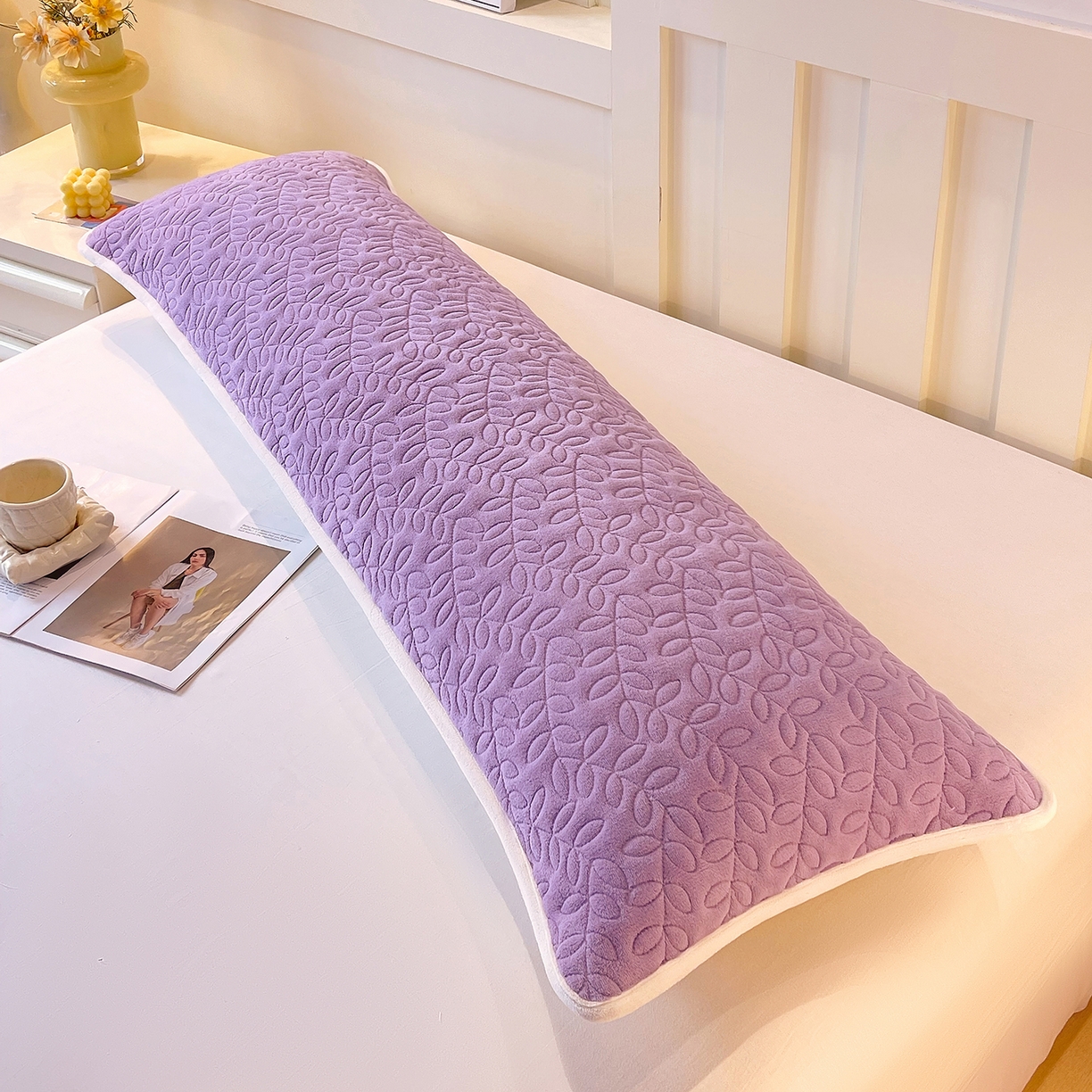 91家纺网 家纺一手货源 找家纺 雨彤家纺 2025新款牛奶绒夹棉包边长枕套 绒包边枕套-香芋紫