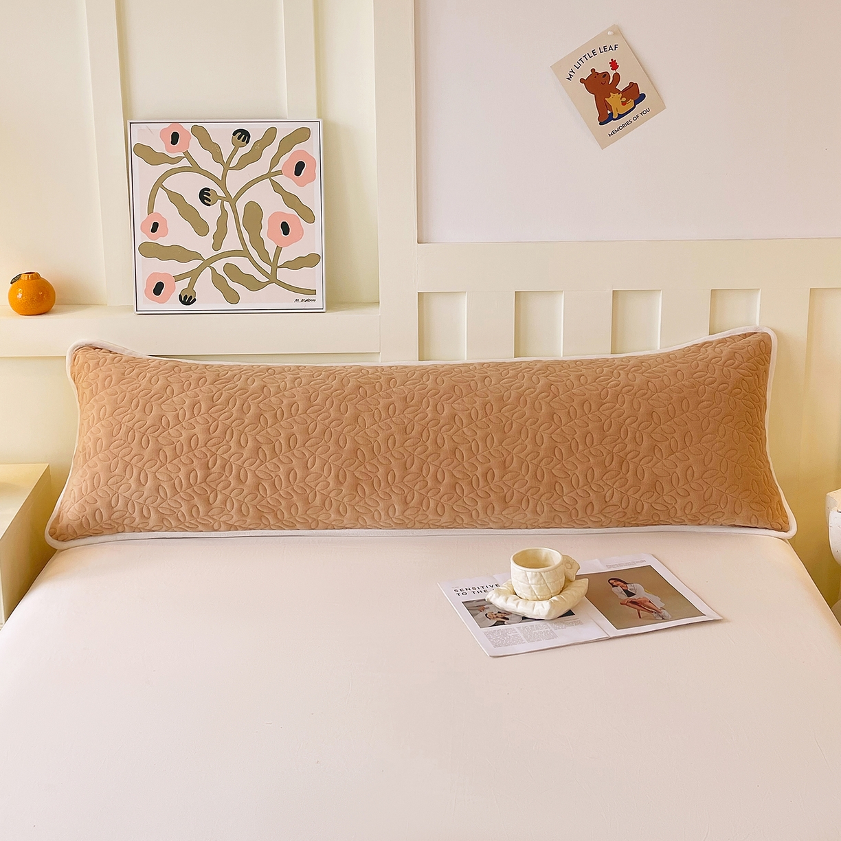 91家纺网 家纺一手货源 找家纺 雨彤家纺 2025新款牛奶绒夹棉包边长枕套 绒包边枕套-经典咖