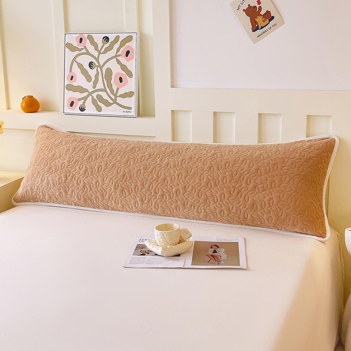 91家纺网 家纺一手货源 找家纺 雨彤家纺 2025新款牛奶绒夹棉包边长枕套 绒包边枕套-经典咖