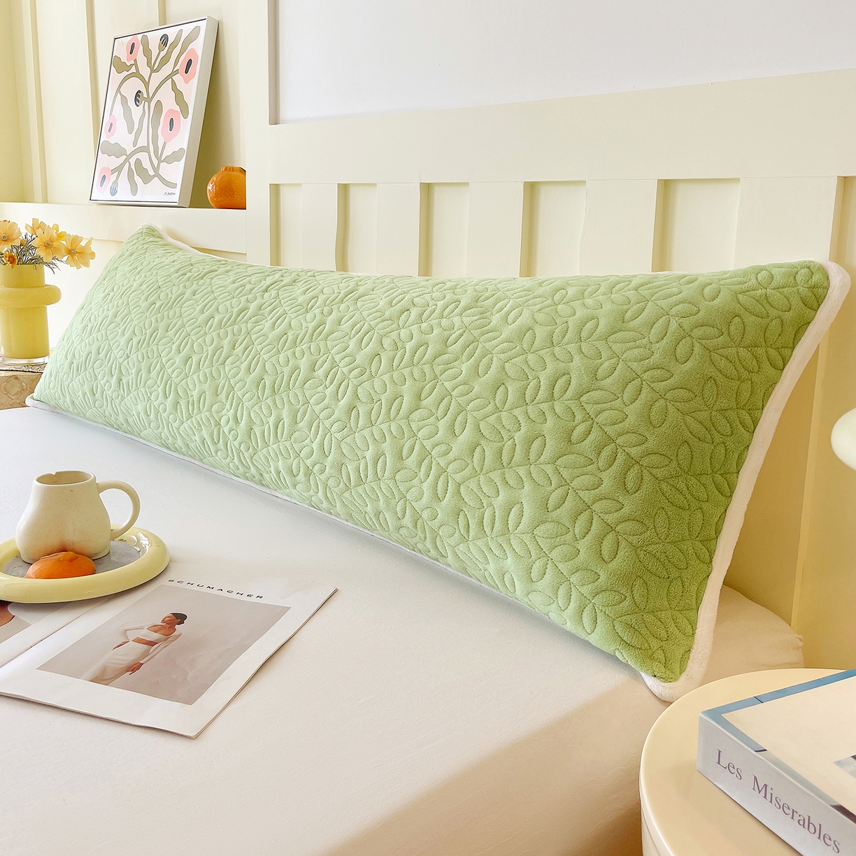 91家纺网 家纺一手货源 找家纺 雨彤家纺 2025新款牛奶绒夹棉包边长枕套 绒包边枕套-嫩绿