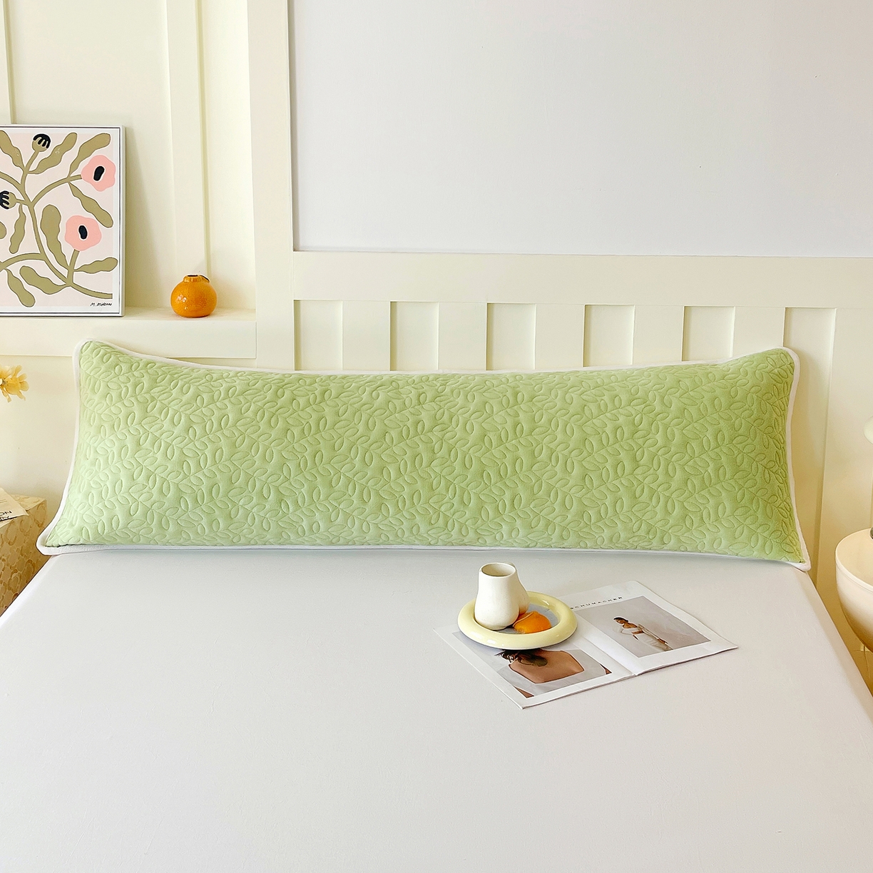 91家纺网 家纺一手货源 找家纺 雨彤家纺 2025新款牛奶绒夹棉包边长枕套 绒包边枕套-嫩绿