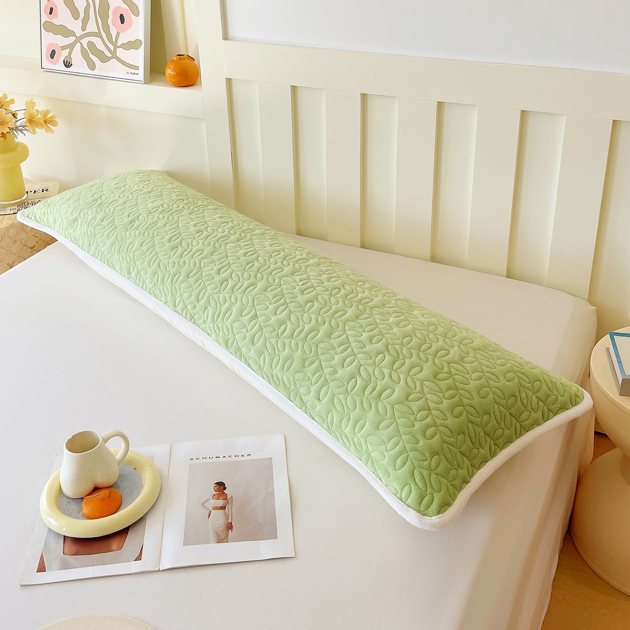 91家纺网 家纺一手货源 找家纺 雨彤家纺 2025新款牛奶绒夹棉包边长枕套 绒包边枕套-嫩绿