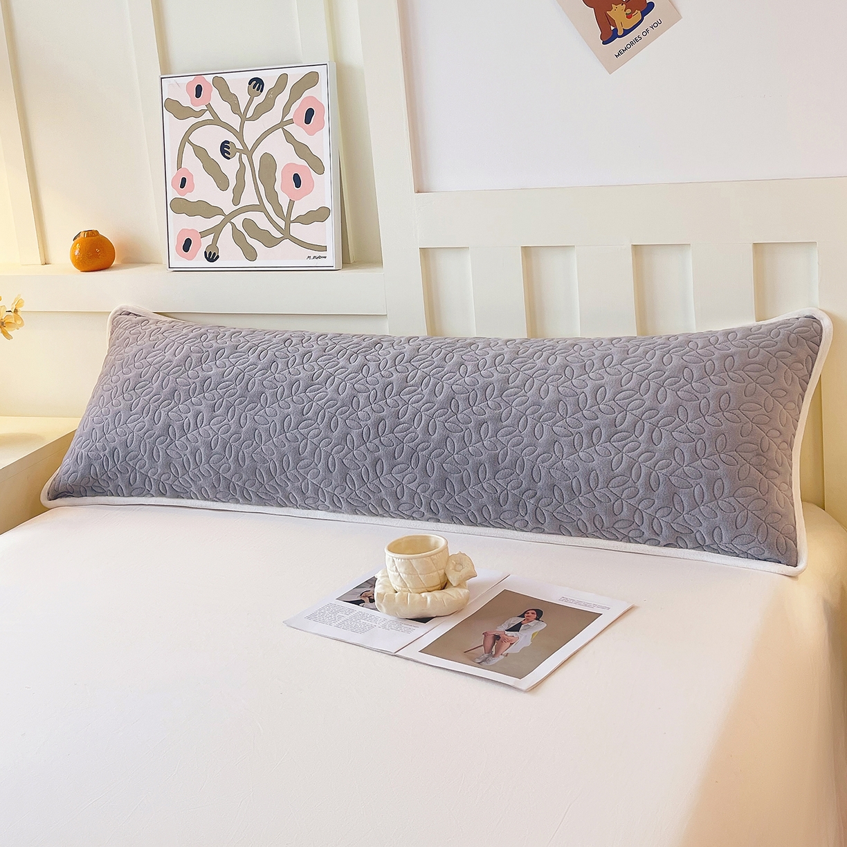 91家纺网 家纺一手货源 找家纺 雨彤家纺 2025新款牛奶绒夹棉包边长枕套 绒包边枕套-银灰