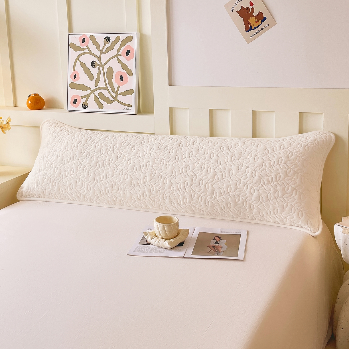 91家纺网 家纺一手货源 找家纺 雨彤家纺 2025新款牛奶绒夹棉包边长枕套 绒包边枕套-奶白