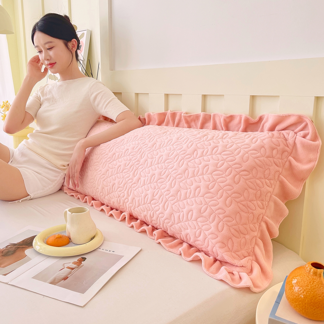 91家纺网 家纺一手货源 找家纺 （总）雨彤家纺 2025新款牛奶绒花边夹棉长枕套