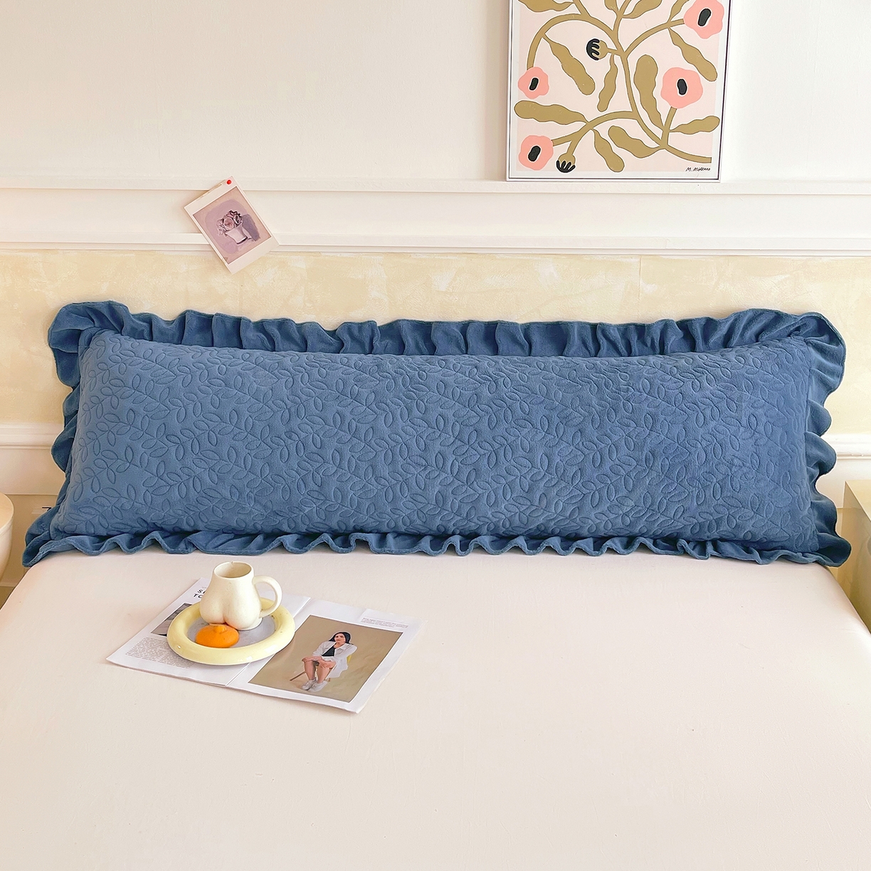 91家纺网 家纺一手货源 找家纺 雨彤家纺 2025新款牛奶绒花边夹棉长枕套 幸运草-雾兰