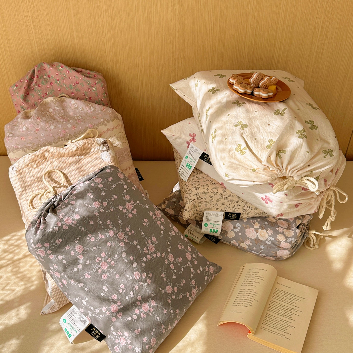 91家纺网 家纺一手货源 找家纺 暖芯优选 2025新款加厚爆款小布袋韩国古法水洗棉床单学生三件套床笠款四件套 组合图仅做展示不可下单