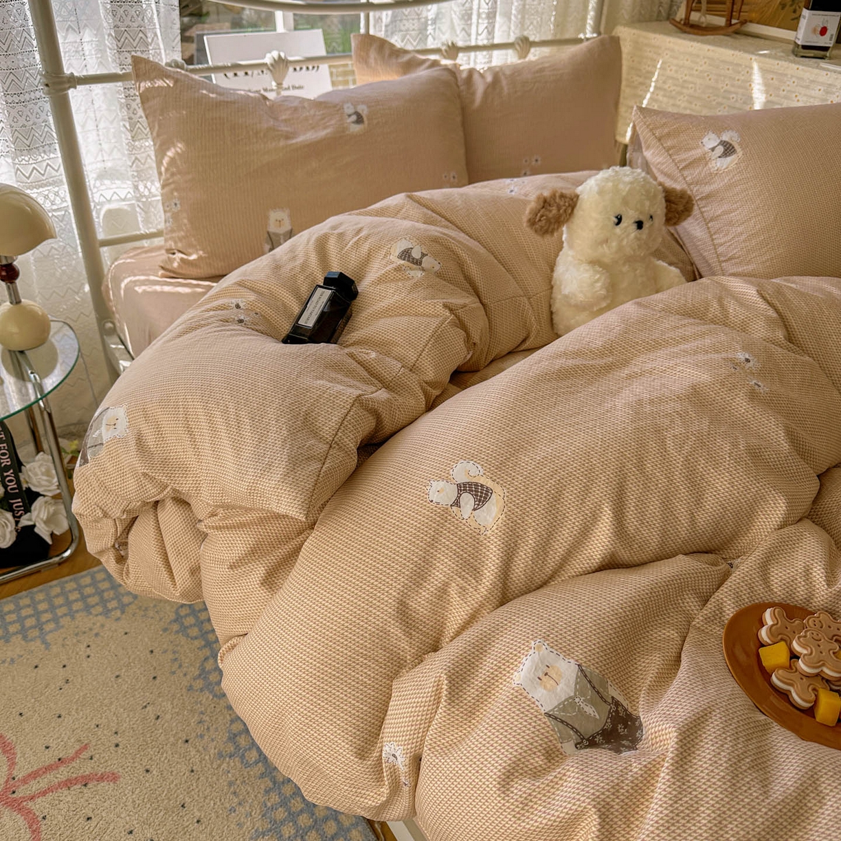 91家纺网 家纺一手货源 找家纺 暖芯优选 2025新款加厚爆款小布袋韩国古法水洗棉床单学生三件套床笠款四件套 爱丽丝