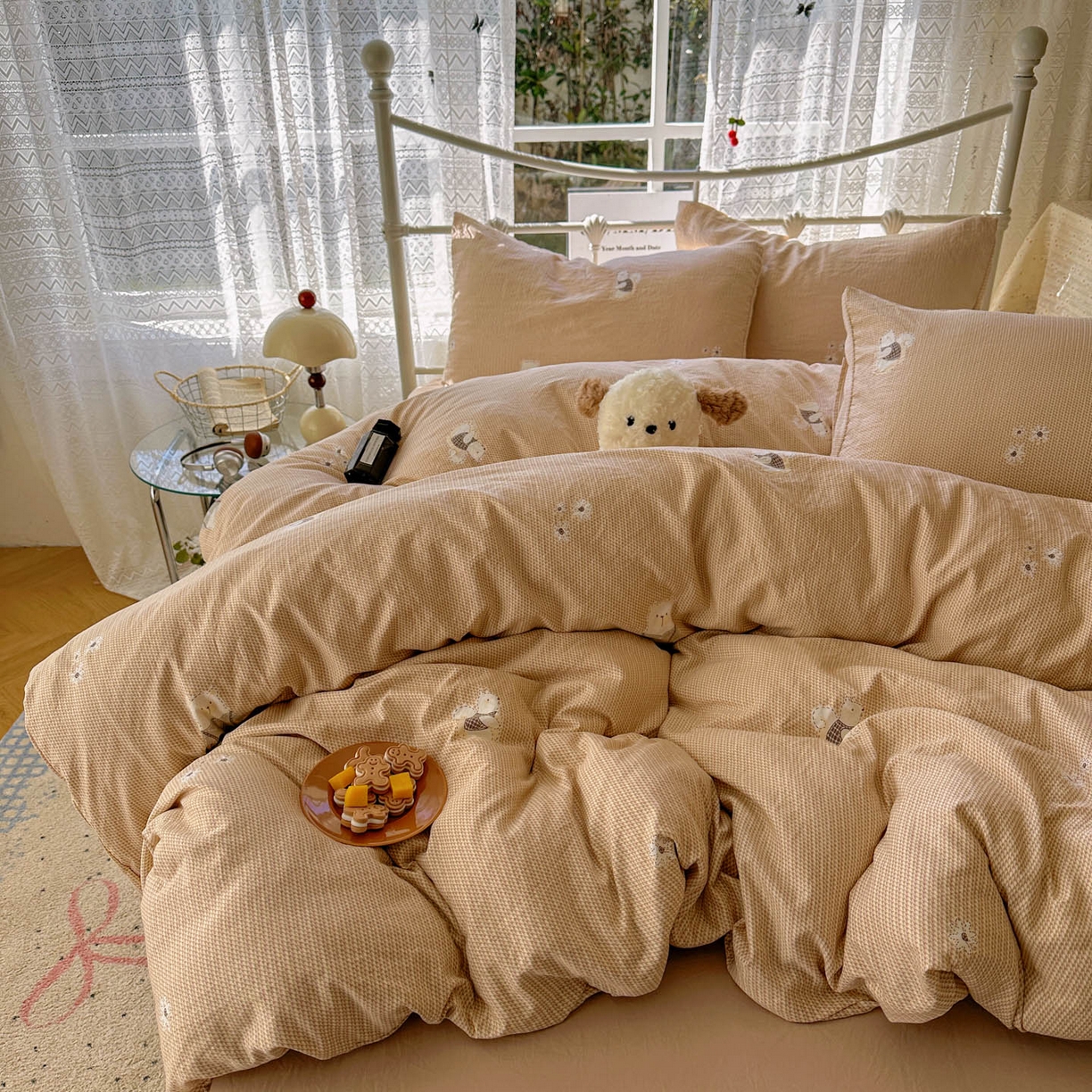 91家纺网 家纺一手货源 找家纺 暖芯优选 2025新款加厚爆款小布袋韩国古法水洗棉床单学生三件套床笠款四件套 爱丽丝