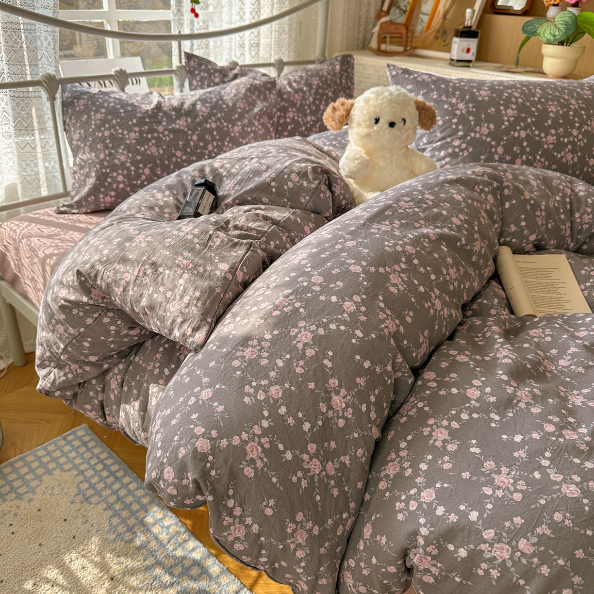 91家纺网 家纺一手货源 找家纺 暖芯优选 2025新款加厚爆款小布袋韩国古法水洗棉床单学生三件套床笠款四件套 豆蔻