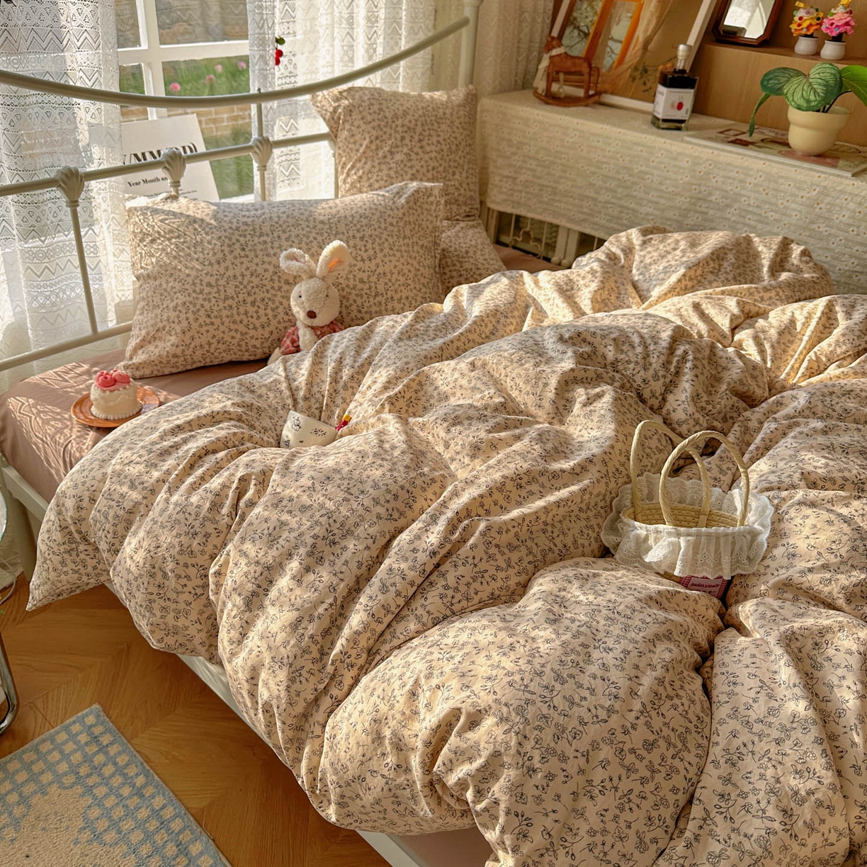 91家纺网 家纺一手货源 找家纺 暖芯优选 2025新款加厚爆款小布袋韩国古法水洗棉床单学生三件套床笠款四件套 赫拉花园