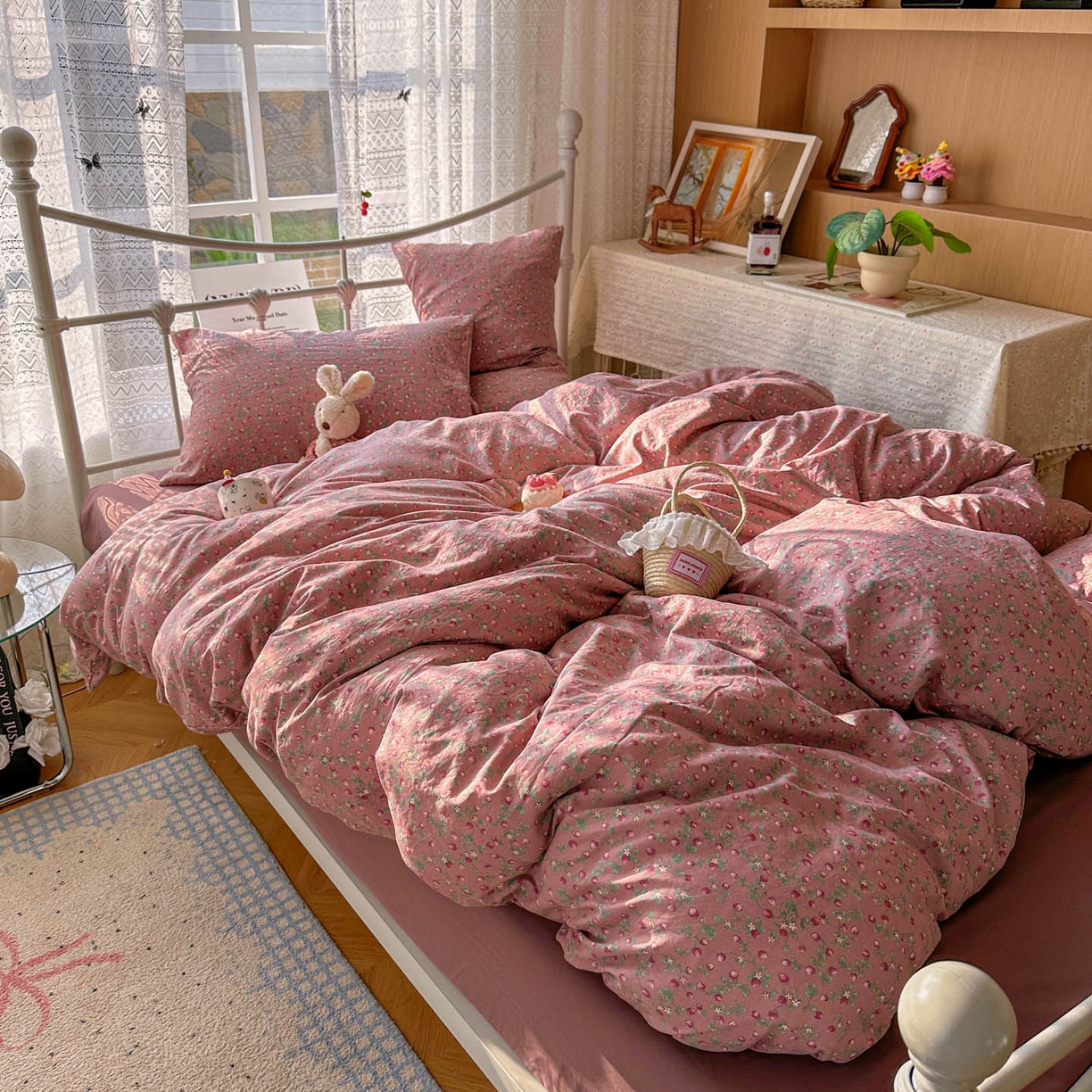 91家纺网 家纺一手货源 找家纺 暖芯优选 2025新款加厚爆款小布袋韩国古法水洗棉床单学生三件套床笠款四件套 红果