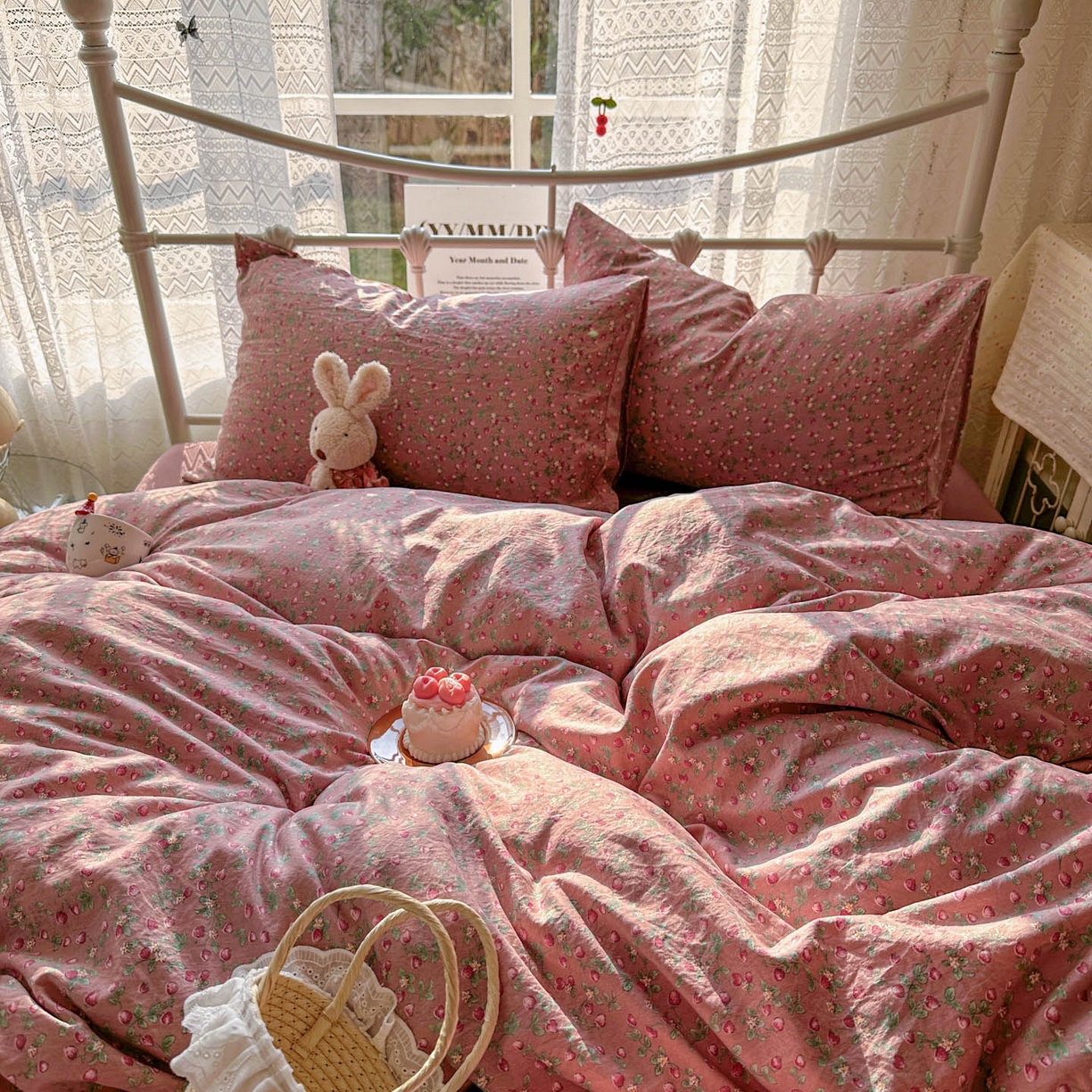 91家纺网 家纺一手货源 找家纺 暖芯优选 2025新款加厚爆款小布袋韩国古法水洗棉床单学生三件套床笠款四件套 红果