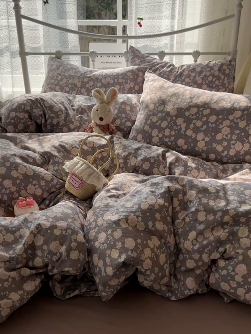 91家纺网 家纺一手货源 找家纺 暖芯优选 2025新款加厚爆款小布袋韩国古法水洗棉床单学生三件套床笠款四件套 花漾