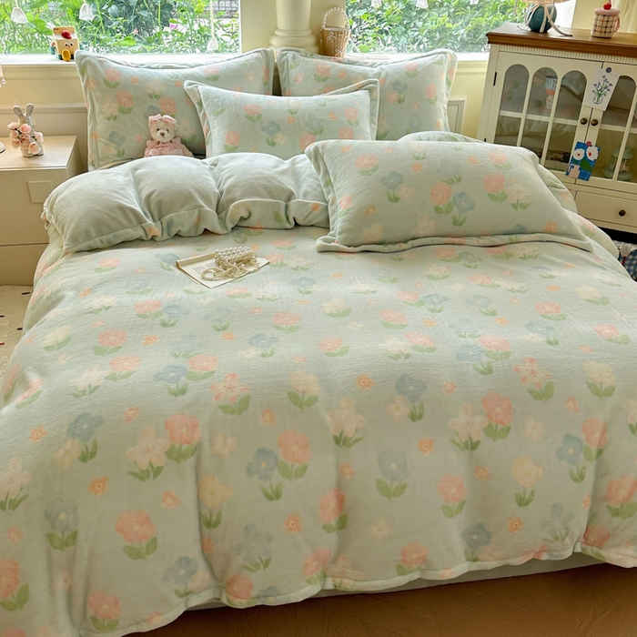 91家纺网 家纺一手货源 找家纺 绵庭家纺 2025新款高克重牛奶绒被套单件单被套被套单品 花汐子-绿