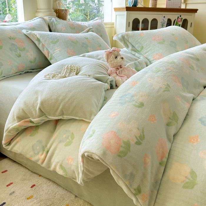 91家纺网 家纺一手货源 找家纺 绵庭家纺 2025新款高克重牛奶绒被套单件单被套被套单品 花汐子-绿