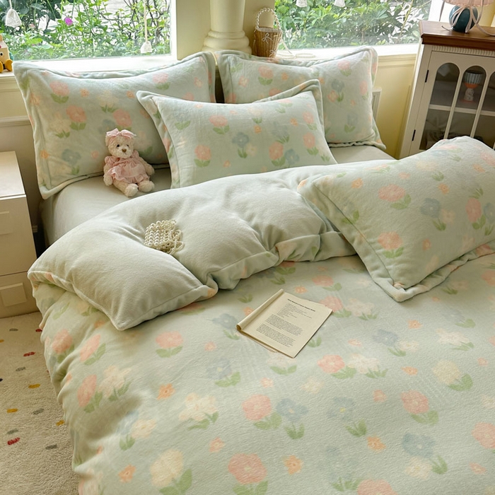 91家纺网 家纺一手货源 找家纺 绵庭家纺 2025新款高克重牛奶绒被套单件单被套被套单品 花汐子-绿