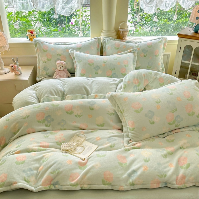 91家纺网 家纺一手货源 找家纺 绵庭家纺 2025新款高克重牛奶绒被套单件单被套被套单品 花汐子-绿