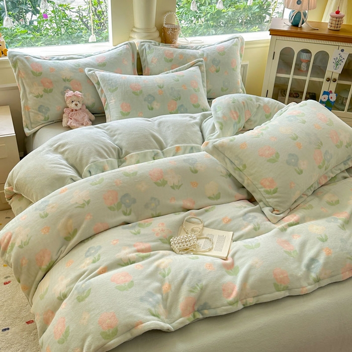 91家纺网 家纺一手货源 找家纺 绵庭家纺 2025新款高克重牛奶绒被套单件单被套被套单品 花汐子-绿