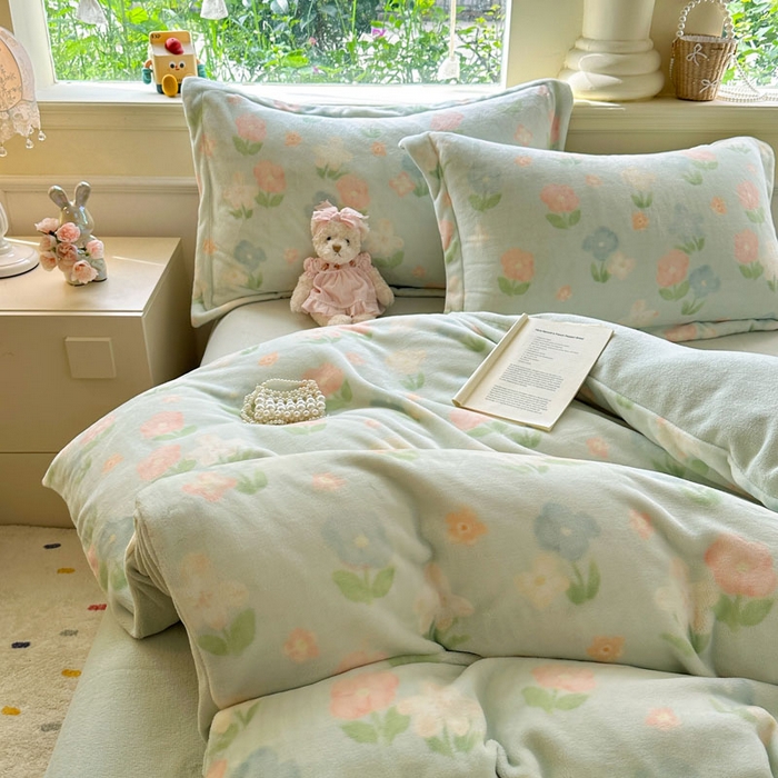 91家纺网 家纺一手货源 找家纺 绵庭家纺 2025新款高克重牛奶绒被套单件单被套被套单品 花汐子-绿